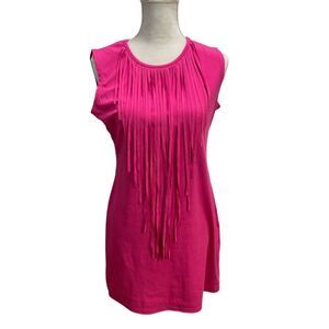 Mini Dress Pink Size XL Long Fringes‎ Stretch Sheath Woman's Sleeveless